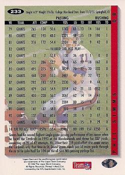 1994 Collector's Choice #233 Phil Simms Back
