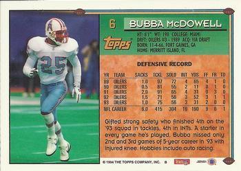 1994 Topps #6 Bubba McDowell Back