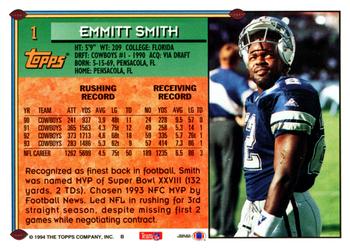 1994 Topps #1 Emmitt Smith Back