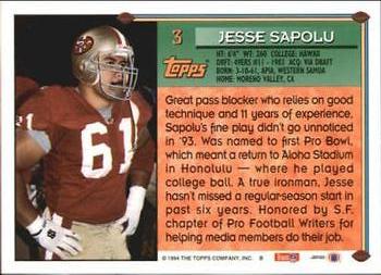 1994 Topps #3 Jesse Sapolu Back