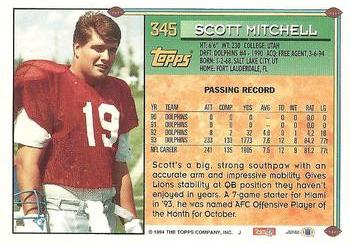 1994 Topps #345 Scott Mitchell Back