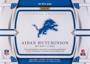 2022 Panini National Treasures - Rookie Treasures Blue #RTS-AHU Aidan Hutchinson Back