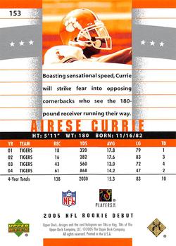 2005 Upper Deck Rookie Debut - Gold SN150 #153 Airese Currie Back