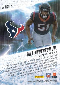 2023 Panini Absolute - By Storm #BST-3 Will Anderson Jr. Back