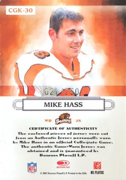 2007 Donruss Threads - College Gridiron Kings Materials #CGK-30 Mike Hass Back
