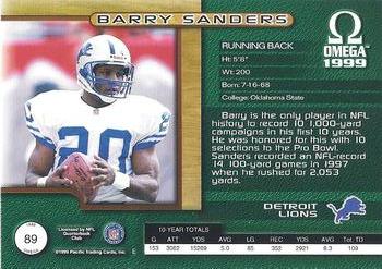 1999 Pacific Omega #89 Barry Sanders Back
