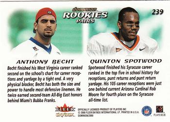 2000 SkyBox Dominion #239 Anthony Becht / Quinton Spotwood Back