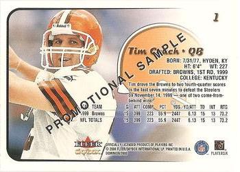 2000 SkyBox Dominion #1 Tim Couch  Back