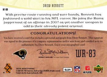 2007 Upper Deck Artifacts - NFL Facts Autographs #NF-DR Drew Bennett Back