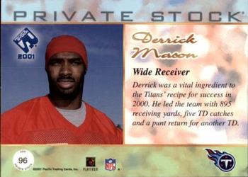 2001 Pacific Private Stock #96 Derrick Mason Back