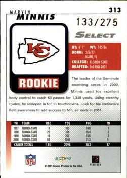 2001 Score Select #313 Marvin Minnis Back