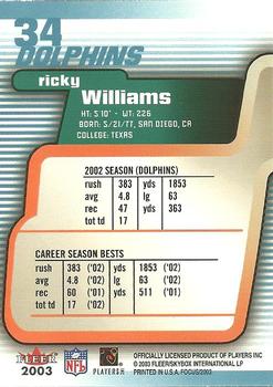 2003 Fleer Focus #34 Ricky Williams Back