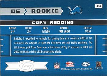 2003 Leaf Rookies & Stars #164 Cory Redding Back