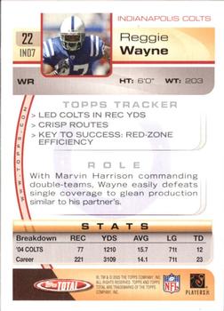 2005 Topps Total #22 Reggie Wayne Back