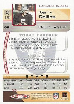 2005 Topps Total #45 Kerry Collins Back