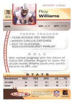 2005 Topps Total #70 Roy Williams Back