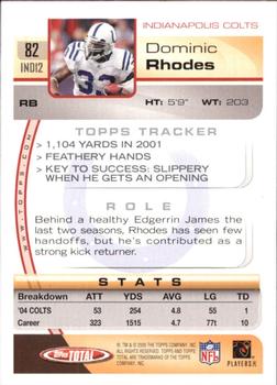 2005 Topps Total #82 Dominic Rhodes Back