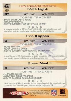 2005 Topps Total #437 Matt Light / Dan Koppen / Steve Neal Back