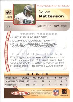 2005 Topps Total #442 Mike Patterson Back