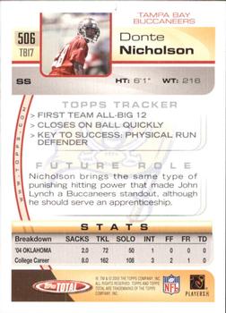 2005 Topps Total #506 Donte Nicholson Back