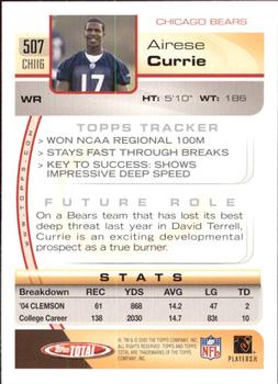 2005 Topps Total #507 Airese Currie Back