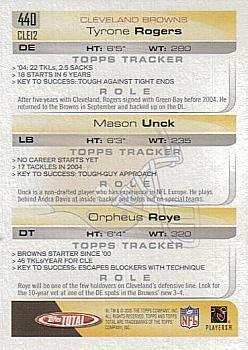 2005 Topps Total #440 Tyrone Rogers / Mason Unck / Orpheus Roye Back