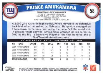2011 Topps #58 Prince Amukamara Back