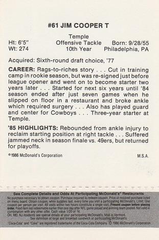 1986 McDonald's Dallas Cowboys - Full Game Pieces - Week 2 Black/Gray Tab #NNO Jim Cooper Back