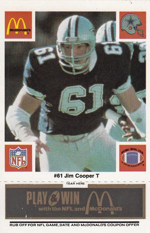 1986 McDonald's Dallas Cowboys - Full Game Pieces - Week 2 Black/Gray Tab #NNO Jim Cooper Front