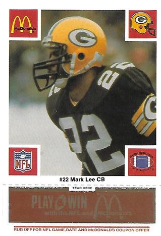 1986 McDonald's Green Bay Packers - Full Game Pieces - Week 3 Gold/Orange Tab #NNO Mark Lee Front