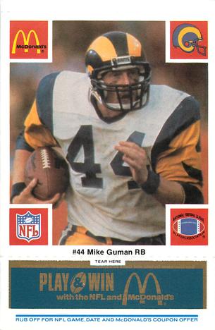 1986 McDonald's Los Angeles Rams - Full Game Pieces - Week 1 Blue Tab #NNO Mike Guman Front