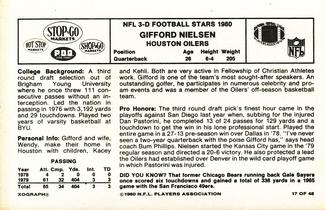 1980 Stop-N-Go #17 Gifford Nielsen Back