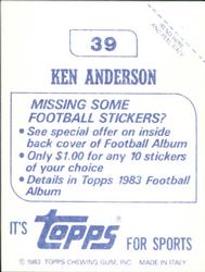 1983 Topps Stickers #39 Ken Anderson Back