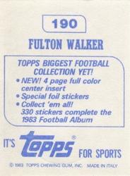 1983 Topps Stickers #190 Fulton Walker Back