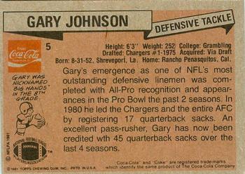 1981 Topps Coca-Cola San Diego Chargers #5 Gary Johnson Back