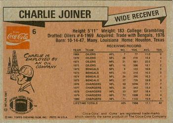 1981 Topps Coca-Cola San Diego Chargers #6 Charlie Joiner Back