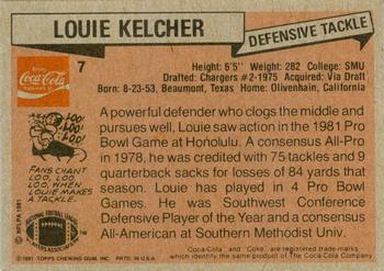 1981 Topps Coca-Cola San Diego Chargers #7 Louie Kelcher Back