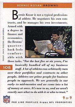 1992 Pro Line Profiles #108 Bernie Kosar Back