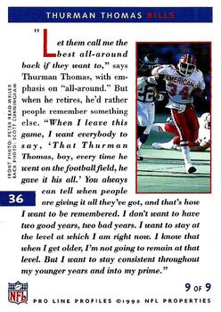 1992 Pro Line Profiles #36 Thurman Thomas Back