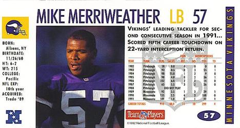 1992 GameDay #57 Mike Merriweather Back