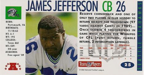 1992 GameDay #25 James Jefferson Back
