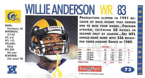 1992 GameDay #73 Willie Anderson Back