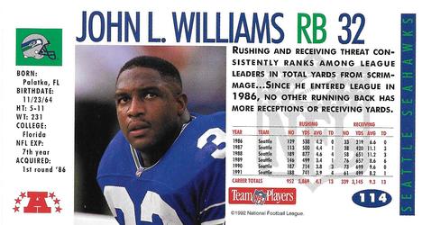 1992 GameDay #114 John L. Williams Back