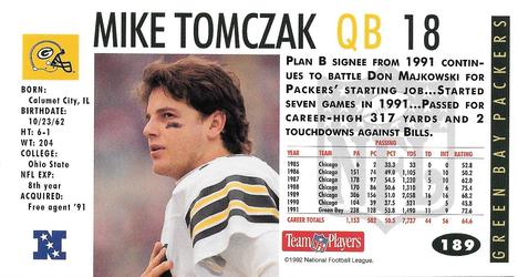 1992 GameDay #189 Mike Tomczak Back