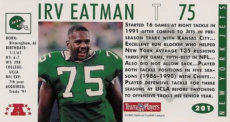 1992 GameDay #201 Irv Eatman Back