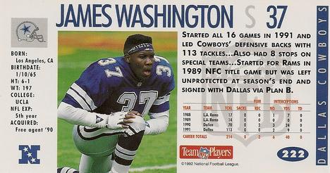 1992 GameDay #222 James Washington Back