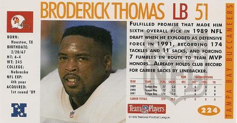 1992 GameDay #224 Broderick Thomas Back