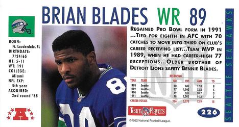 1992 GameDay #226 Brian Blades Back