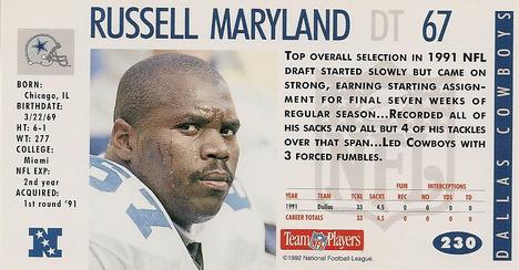 1992 GameDay #230 Russell Maryland Back