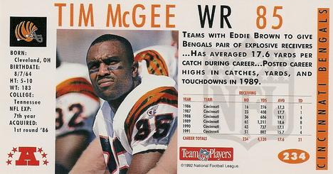 1992 GameDay #234 Tim McGee Back
